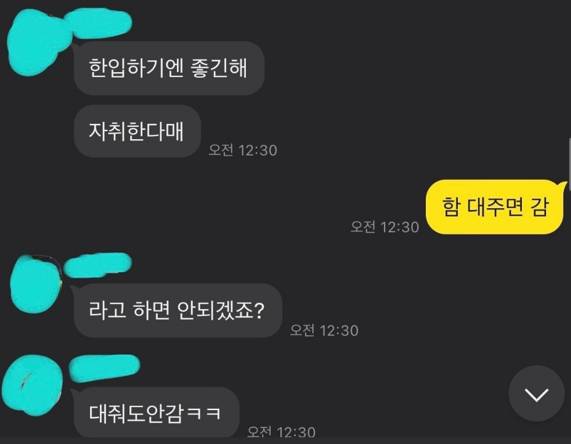 A씨가 공개한 단체 채팅방 캡처본에는 성희롱적 발언이 있었다. [사진=이 대학교 에브리타임]