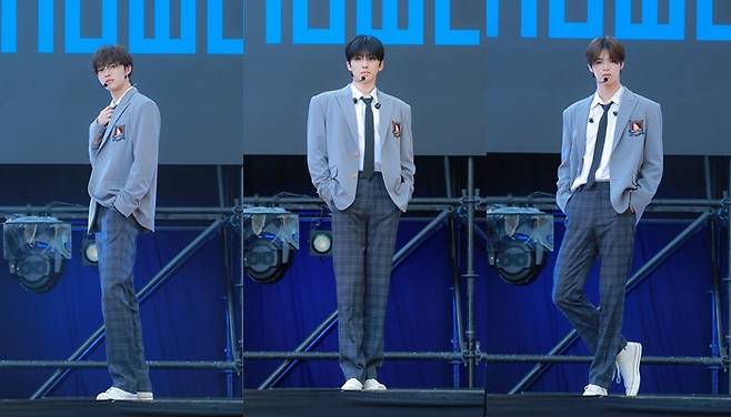 18일 오후 1시 30분 일본 도쿄 롯폰기 힐즈 아레나에서 열린 하이브 레이블즈 재팬의 첫 글로벌 그룹 앤팀(&TEAM)이 미니 2집 ‘퍼스트 하울링 : 위(First Howling : WE)’ 미디어 쇼케이스가 온라인으로 생중계됐다. 왼쪽부터 의주, 후마, 케이. 제공 | 하이브 레이블즈 재팬