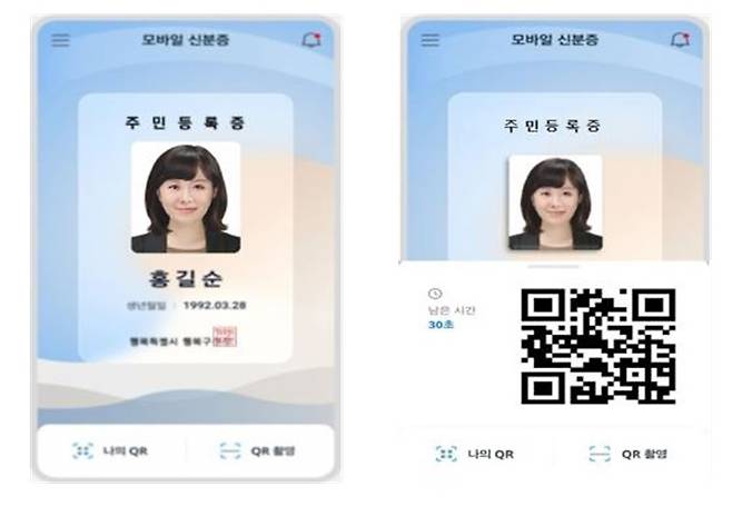 모바일 주민등록증. 행정안전부 제공