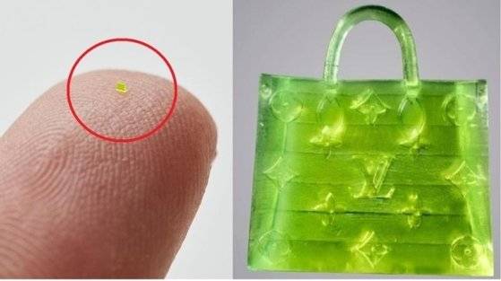 미스치프(MSCHF)가 최근 공개한 '소금 알갱이보다 작고, 바늘구멍을 통과할 만큼 얇은' 초소형 명품백. 사진 미스치프 소셜미디어 캡처