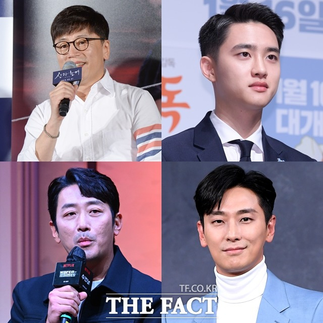 '신과함께'로 호흡을 맞췄던 김용화 감독(왼쪽 위부터 시계방향), 도경수, 주지훈, 하정우가 같은 날 다른 작품을 선보이게 된 가운데 누가 먼저 흥행 승기를 잡을지 관심을 모은다. /더팩트 DB