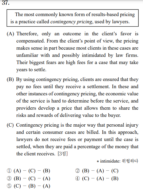 법률 분야에 적합한 의미로 어휘를 파악해야 하는 2023학년도 수능 영어 37번 문제.