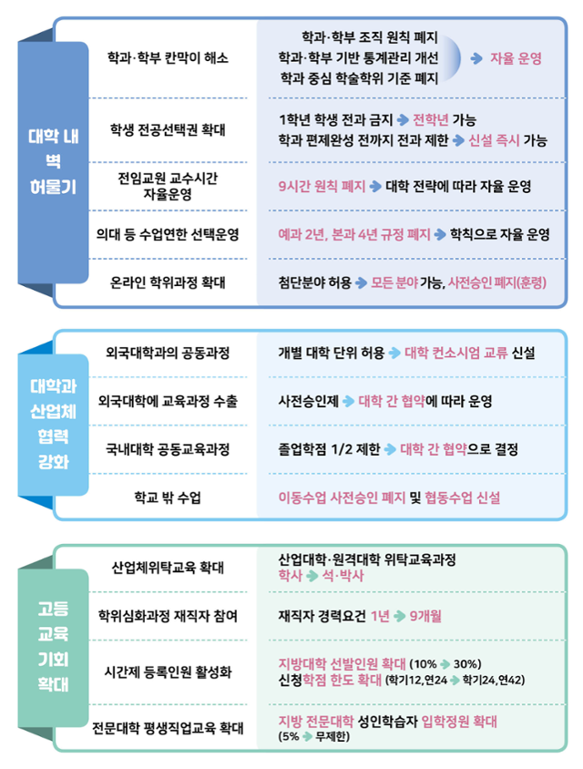 고등교육법 시행령 주요 개정 내용. 교육부 제공