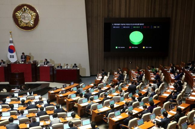 25일 오후 국회에서 열린 국회 본회의에서 국회의원의 가상자산 자진신고 및 조사에 관한 결의안이 통과되고 있다. ⓒ데일리안 박항구 기자