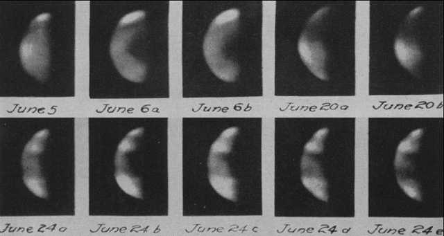 프랭크 로스가 1928년 촬영한 금성의 미확인 흡수체.