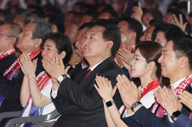 ▲지난달 28일 한국자유총연맹 행사에 참석한 윤석열 대통령 사진 : 연합뉴스