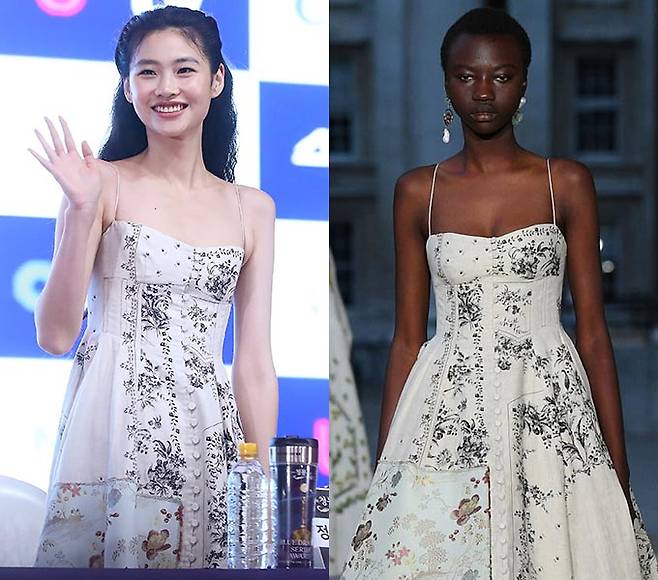 모델 겸 배우 정호연, 어덤(Erdem) 2023 S/S 컬렉션 쇼./사진=김창현 기자 chmt@, 어덤(Erdem)