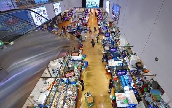 15일 점심시간 서울 동작구 노량진수산시장에서 상인들이 손님을 기다리고 있다. 2023.6.15 연합뉴스