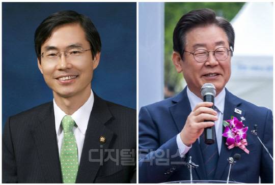 조경태(왼쪽) 국민의힘 의원과 이재명 더불어민주당 대표. <디지털타임스 이슬기 기자, 디지털타임스 DB>