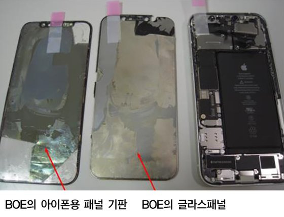 삼성디스플레이는 BOE의 아이폰용 OLED 패널(사진)이 자사의 고유 기술인 ‘다이아몬드픽셀 구조’와, 구동 관련 기술 등 총 5건의 특허를 침해했다고 주장했다. 중앙포토