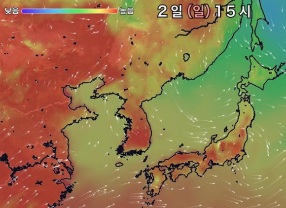 2일 폭염특보가 내려진 한반도