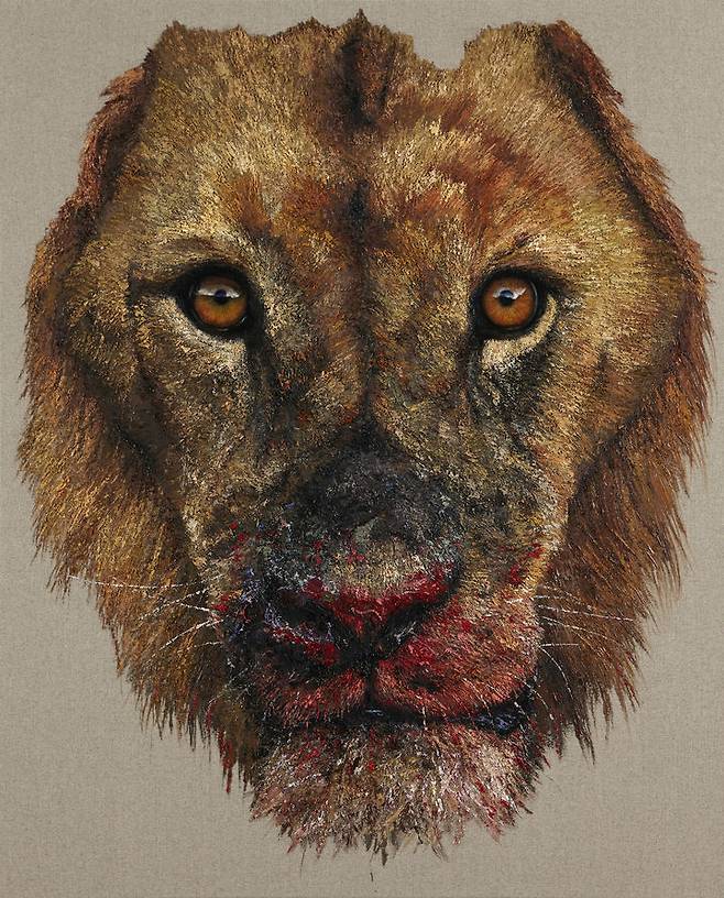 김남표, UNMASK - Lion#5, 2023, Oil and pastel on linen, 162.2x130.3cm *재판매 및 DB 금지