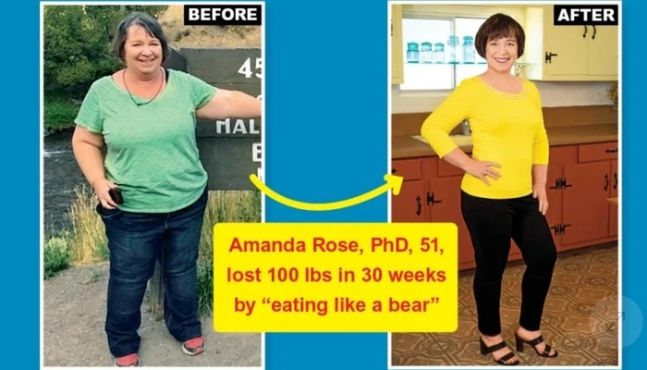 수년 간 다이어트에 실패했던 아만다 로즈 박사가 ‘곰처럼 먹기’ 다이어트로 45kg 이상의 체중 감량에 성공해 화제다./사진=미국 매체 Woman’s World 캡처