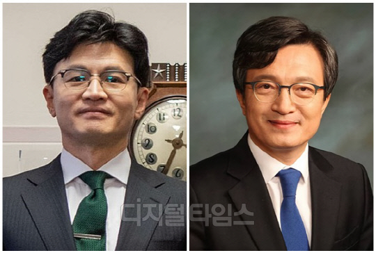 한동훈(왼쪽) 법무부 장관과 김의겸 더불어민주당 의원. <디지털타임스 DB>