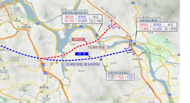 서울-양평고속도로 예타안과 대안. 국토부 제공