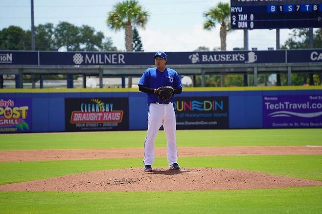 ▲ 2번째 재활 등판에 나선 류현진 ⓒ 더니든 블루제이스 SNS