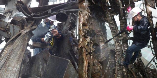 서울 강남구 대치동 포스코센터 앞에 1997년 세워진 프랭크 스텔라의 '아마벨'의 방청 작업 현장. 아마벨은 비행기 사고로 숨진 작가의 친구 딸 이름이다.