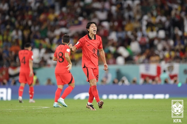 한국 대표팀에서의 조규성. /사진=대한축구협회 제공