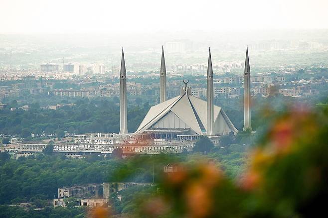 Faisal Mosque, the national mosque in Islamabad, capital of Pakistan.