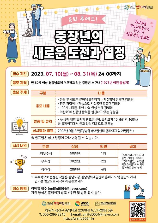 중장년 인생 2막 성공 수기 공모전 [경남도 제공. 재판매 및 DB 금지]