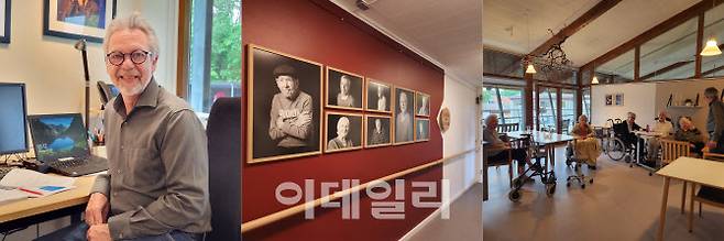 62명 노인들이 거주하는 덴마크 헬싱외르의 크리스티네호이 요양원. 폴 오아노(왼쪽) 원장은 1인1실 등 집과 같은 쾌적한 환경을 유지하는 게 중요하다고 강조했다.(사진=이소현 기자)