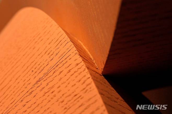 [서울=뉴시스] 박진희 기자 = ‘아트픽(Art Pick) 30’ 참여 작가 곽철안 작품 부분 확대. 미술과 공예의 경계를 예술로 합친 작가 곽철안은 '일획의 오브제'로 공간을 평정한다. 서체의 2차원 형상을 3차원으로 입체화하는 작업을 해온 작가는 ‘슬러기쉬(Sluggish)’시리즈를 선보여 주목받았다. ‘슬러기쉬’ 시리즈는 3D프린팅 기법을 사용하여 달팽이가 천천히 자신의 궤적을 그리듯 만들어낸 선을 비유한 형태의 작업이다. 이를 구현하기 위해 재료 또한 작가가 기존에 써온 합판이 아닌 레진, 크롬 등을 사용하여 새로운 스타일의 작업물을 만들어냈다. 2023.07.15. pak7130@newsis.com