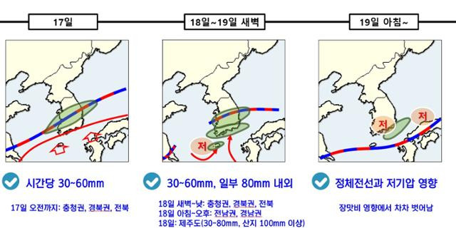 시간대별 강수량 예상 집중구역. 기상청