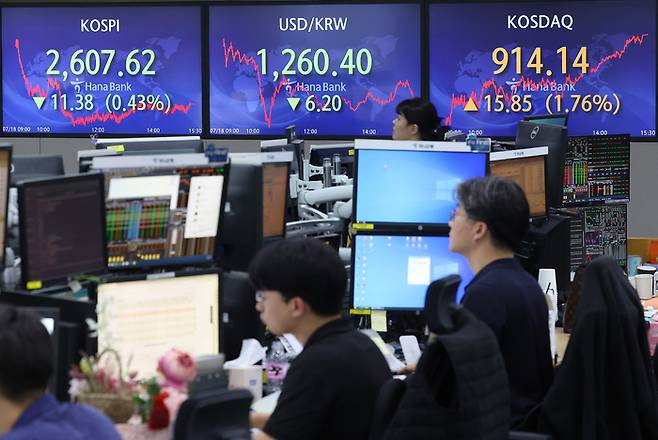 지난 18일 오후 서울 중구 하나은행 딜링룸의 모습. [출처 : 연합뉴스]