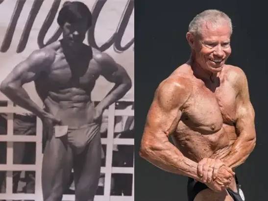 최고령 보디빌더 짐 애링턴(90) 젊은 시절(왼쪽)과 현재 모습. 사진=기네스 월드 레코즈