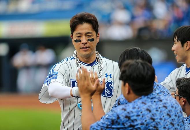 22일 대구 KT전에서 홈런을 친 삼성 강민호. 삼성 라이온즈 제공