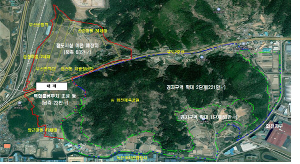 새롭게 경제자유구역 지정을 추진 중인 옛 화전체육공원 부지 위치도. 부산시 제공