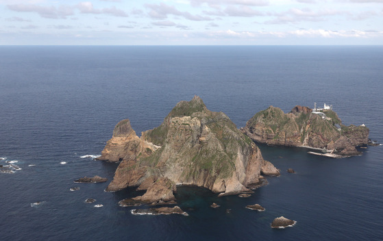 An aerial photo of Dokdo that was taken in September 2021. [JOINT PRESS CORPS]