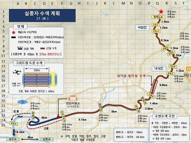 실종자 수색 계획도(경북소방본부 제공) 2023.07.28.