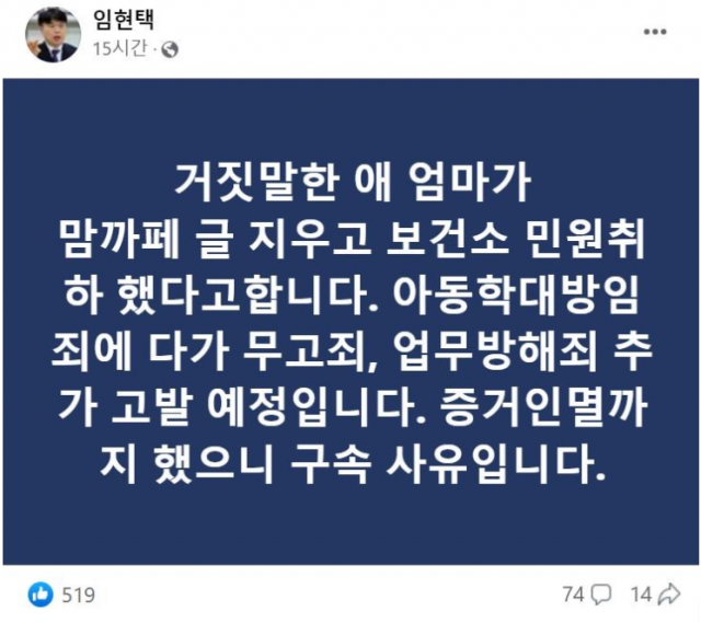 임현택 소아청소년과의사회 회장 페이스북 캡처