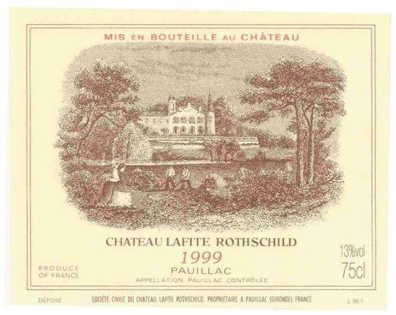 최고급 와인으로 꼽히는 ‘샤토 라피트 로쉴드’의 1999년산 레이블. [사진 위키피디아]