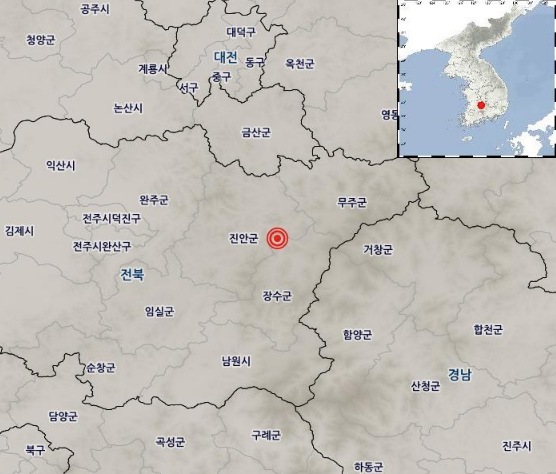 29일 7시7분경 전북 장수군 북쪽 17㎞ 지역에서 규모 3.5 지진이 발생했다. 사진=기상청