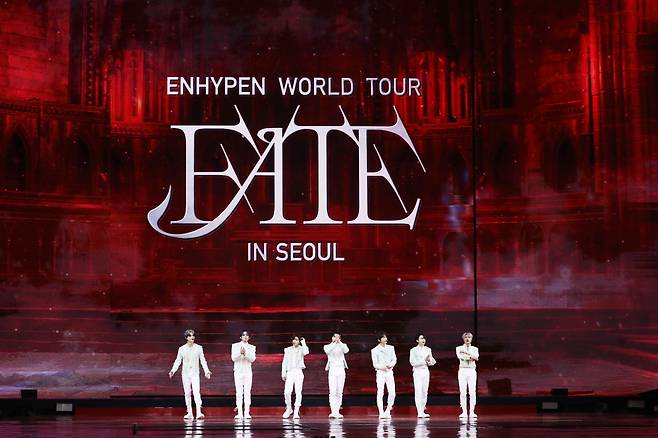 Boy band Enhypen holds its second world tour "Fate" in Seoul at the KSPO Dome at Olympic Park in Seoul, Saturday. (Belift Lab)