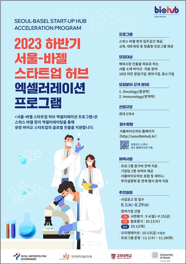 서울-바젤 스타트업 허브 액셀러레이션 프로그램 모집 공고 포스터. 한국과학기술연구원(KIST) 제공