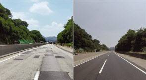 중부고속도로 남이JCT~오창JCT(남이방향) 전면차단 공사 전후 모습. [한국도로공사 제공]