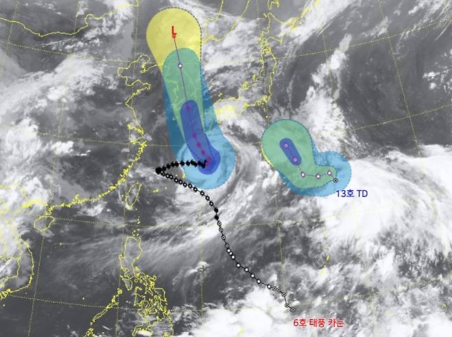 제6호 태풍 '카눈' 위성 영상 (사진, 기상청)