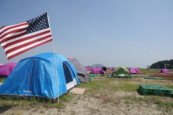 조용한 미국 잼버리 야영장 - 2023 새만금 세계스카우트 잼버리에서 미국 대원들이 조기 퇴영한 6일 미국의 야영장이 텅 비어 있다. 2023.8.6 연합뉴스