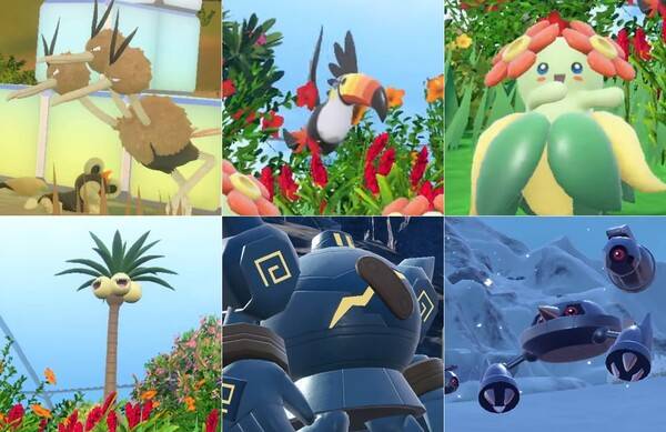 - 두트리오(좌측 상단부터), 왕큰부리, 아르꼬, 알로라 나시, 골루그, 메탕구&nbsp;