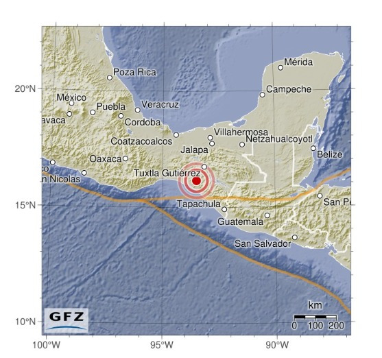 독일 지구과학연구센터(GFZ)는 9일(현지시간) 멕시코 남부 치아파스에서 규모 5.8의 지진을 관측했다. (GFZ 홈페이지 갈무리) 2023.8.9.