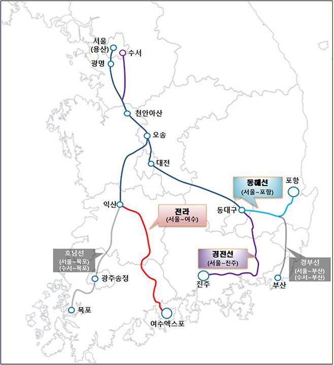 [진주=뉴시스]진주~수서간 SRT 노선도. *재판매 및 DB 금지