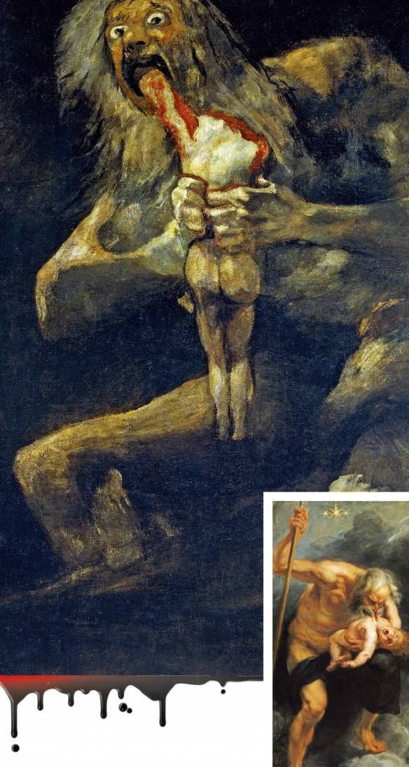 ▲ 프란시스코 고야 ‘아들을 먹어치우는 사투르누스’(1819~1823)
▶ 페테르 파울 루벤스 ‘아들을 잡아먹는 사투르누스’(1636~1638)