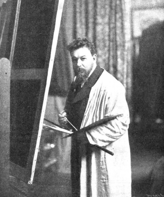 화실에서 그림을 그리고 있는 호아킨 소로야. 1909년.