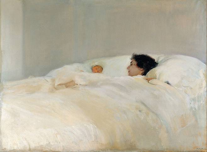 1895년 호아킨 소로야의 ‘엄마’. 아내 클로틸데가 셋째 엘레나를 낳고 요양하는 모습을 그렸다. 엘레나는 후에 그의 아버지처럼 화가가 됐다.