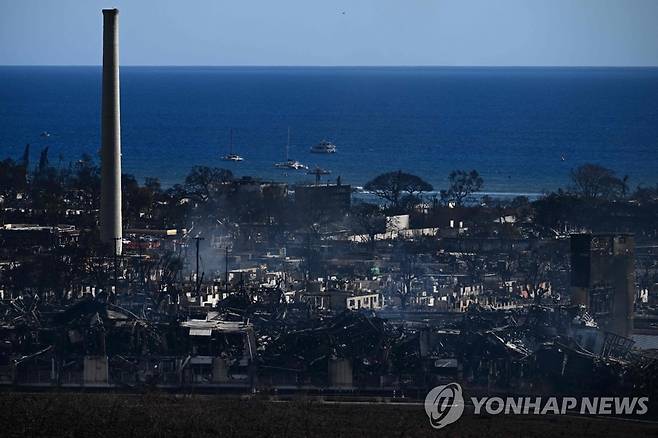하와이 마우이섬 산불로 잿더미가 된 마을 [AFP=연합뉴스. 재판매 및 DB 금지]