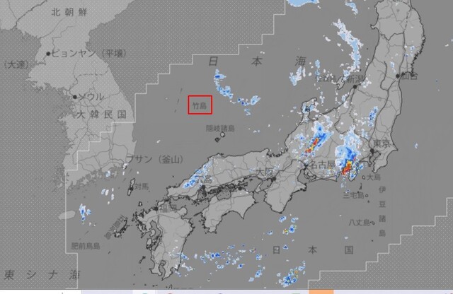 일본 기상청 기상 지도에 ‘다케시마’(竹島)라고 표시돼있다. 일본 기상청 누리집 갈무리