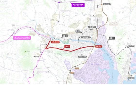 울산 도시철도 사업 구간도. 자료 울산시
